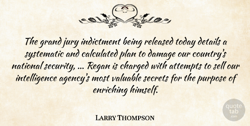 Larry Thompson Quote About Attempts, Calculated, Charged, Damage, Details: The Grand Jury Indictment Being...