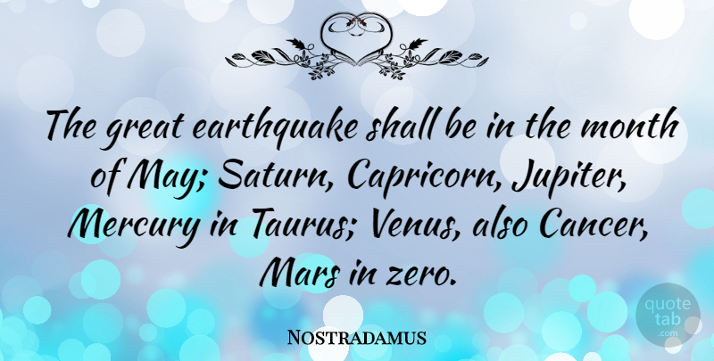 Nostradamus Quote About Earthquake, Great, Mars, Mercury, Shall: The Great Earthquake Shall Be...
