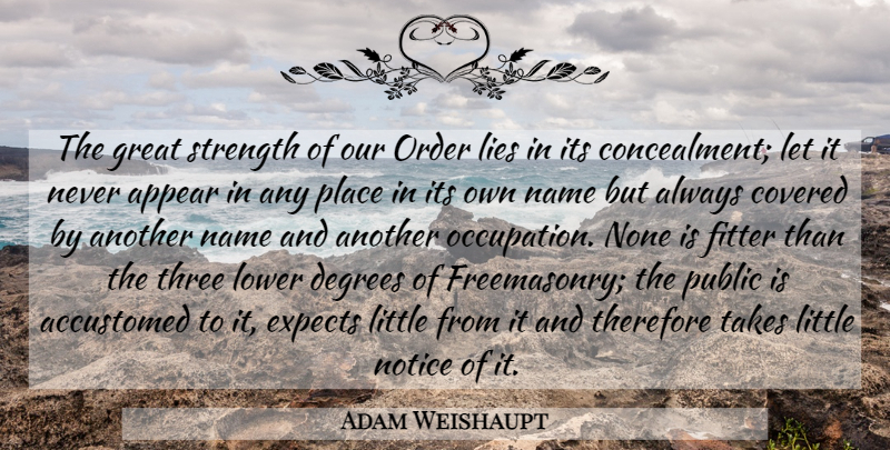 Adam Weishaupt Quote About Lying, Order, Names: The Great Strength Of Our...