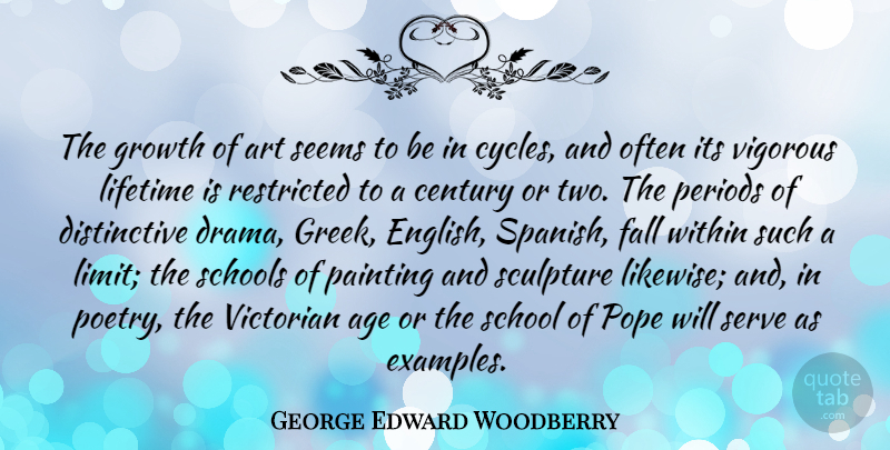 George Edward Woodberry Quote About Art, Drama, Fall: The Growth Of Art Seems...