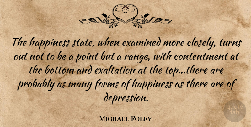 Michael Foley Quote About Contentment, Exaltation, Range: The Happiness State When Examined...