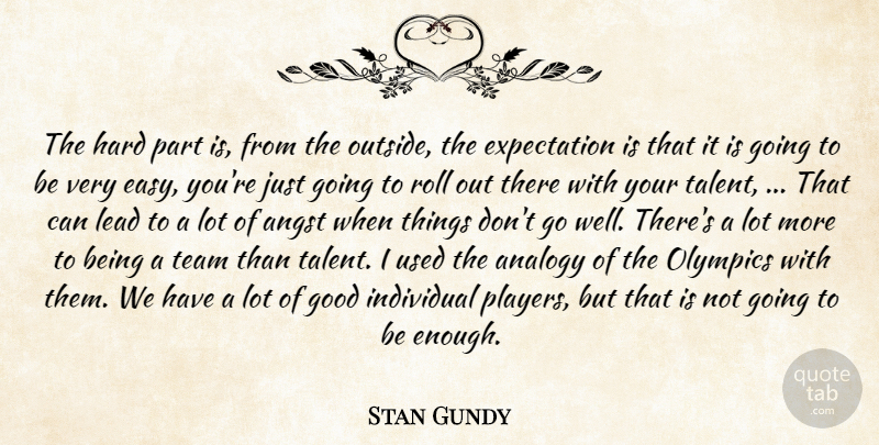 Stan Gundy Quote About Analogy, Angst, Expectation, Good, Hard: The Hard Part Is From...