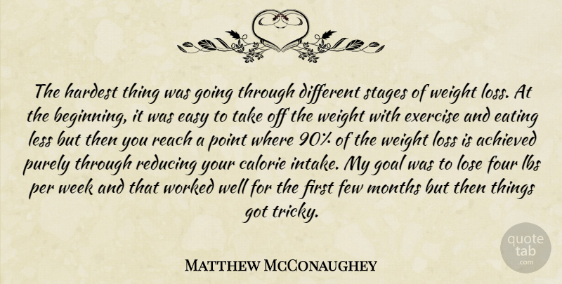 Matthew McConaughey Quote About Loss, Exercise, Goal: The Hardest Thing Was Going...