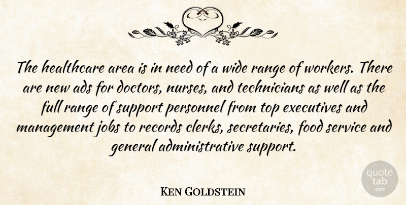 Ken Goldstein Quote About Ads, Area, Doctors, Executives, Food: The Healthcare Area Is In...