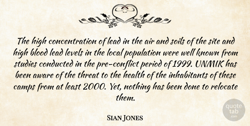 Sian Jones Quote About Air, Aware, Blood, Camps, Concentration: The High Concentration Of Lead...