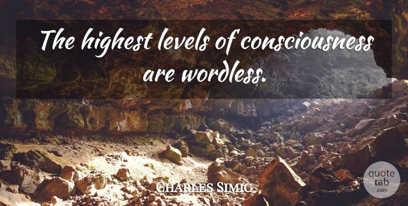Charles Simic Quote About Levels, Consciousness, Highest: The Highest Levels Of Consciousness...