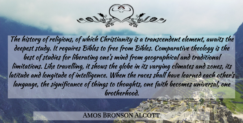 Amos Bronson Alcott Quote About Race, Brotherhood, Mind: The History Of Religions Of...