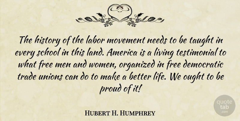 Hubert H. Humphrey Quote About School, Men, Land: The History Of The Labor...