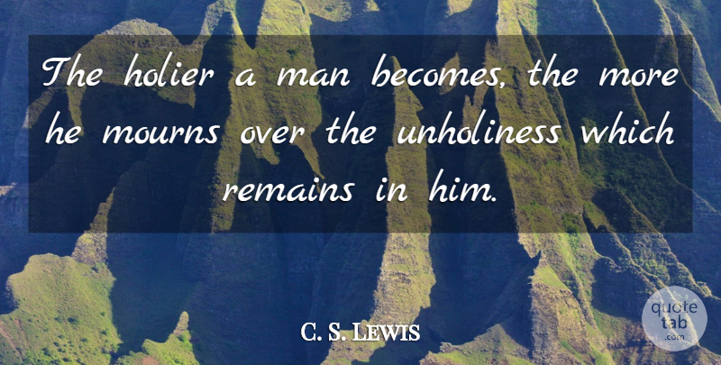 C. S. Lewis Quote About Men, Holiness, Mourn: The Holier A Man Becomes...