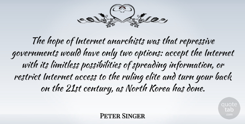 Peter Singer Quote About Government, Korea, Internet Access: The Hope Of Internet Anarchists...