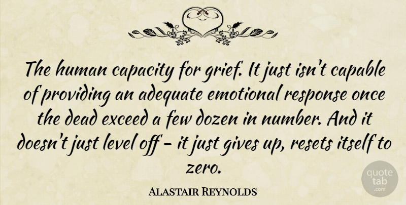Alastair Reynolds Quote About Zero, Giving Up, Grief: The Human Capacity For Grief...
