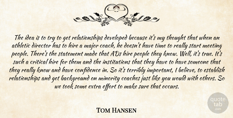 Tom Hansen Quote About Ads, Athletic, Background, Coaches, Confidence: The Idea Is To Try...