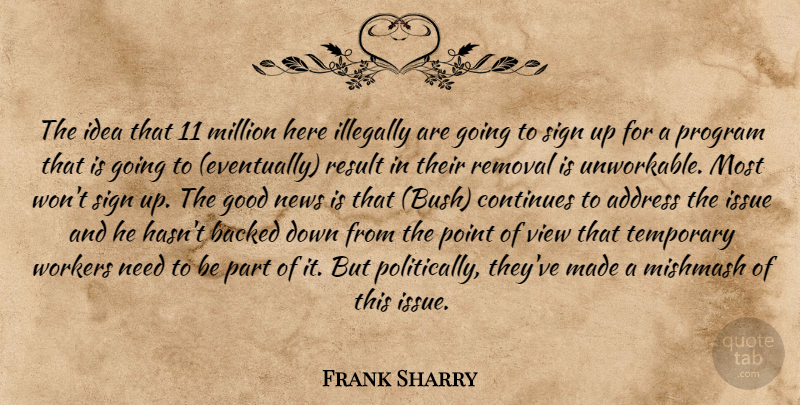 Frank Sharry Quote About Address, Backed, Continues, Good, Issue: The Idea That 11 Million...