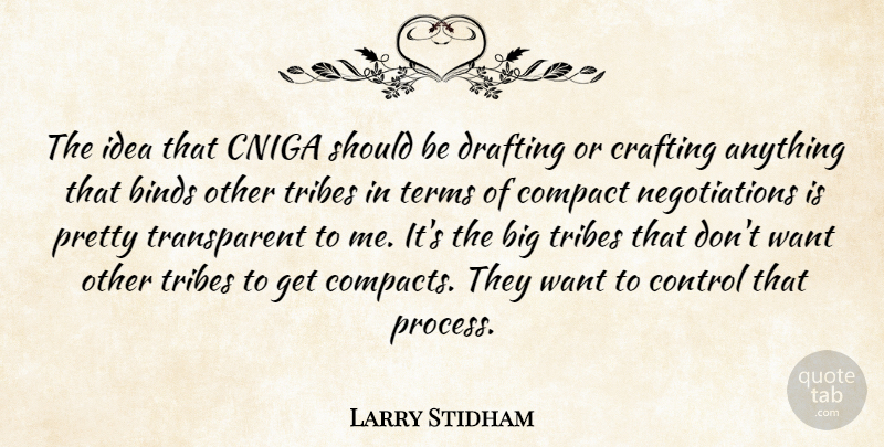 Larry Stidham Quote About Binds, Compact, Control, Crafting, Drafting: The Idea That Cniga Should...
