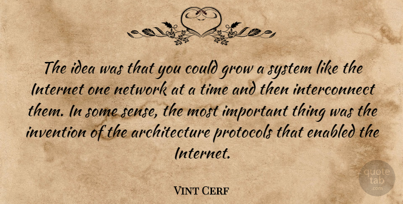 Vint Cerf Quote About Architecture, Invention, Network, System, Time: The Idea Was That You...