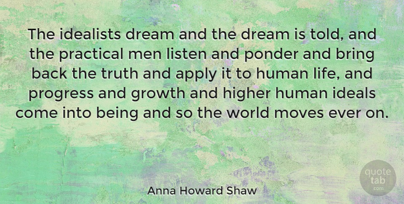 Anna Howard Shaw Quote About Dream, Moving, Men: The Idealists Dream And The...