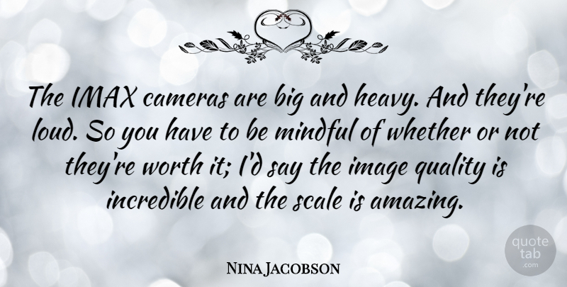 Nina Jacobson Quote About Amazing, Cameras, Image, Incredible, Mindful: The Imax Cameras Are Big...
