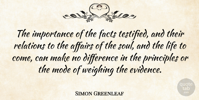 Simon Greenleaf Quote About Affairs, American Judge, Difference, Importance, Life: The Importance Of The Facts...