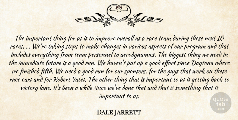 Dale Jarrett Quote About Aspects, Biggest, Cars, Changes, Daytona: The Important Thing For Us...
