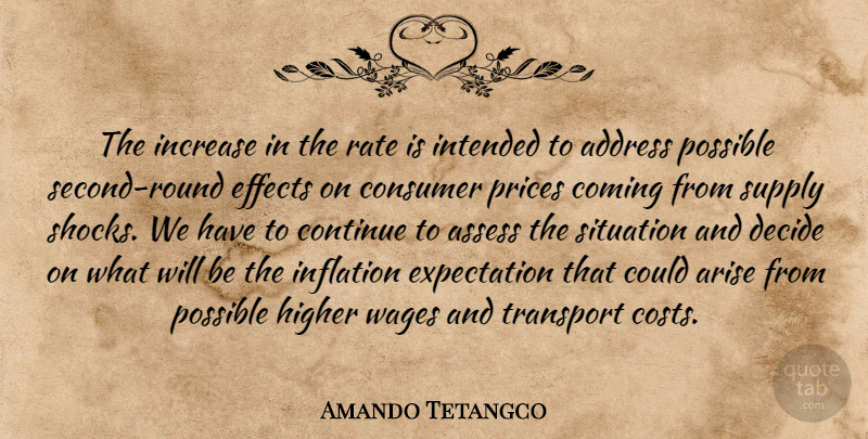 Amando Tetangco Quote About Address, Arise, Assess, Coming, Consumer: The Increase In The Rate...