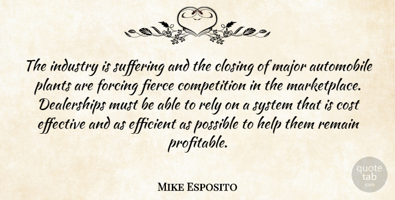 Mike Esposito Quote About Automobile, Closing, Competition, Cost, Effective: The Industry Is Suffering And...