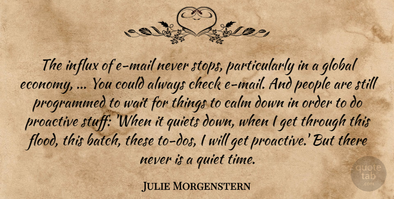 Julie Morgenstern Quote About Calm, Check, Economy And Economics, Global, Order: The Influx Of E Mail...