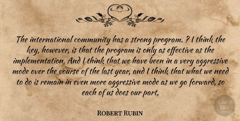 Robert Rubin Quote About Aggressive, Community, Course, Effective, Last: The International Community Has A...