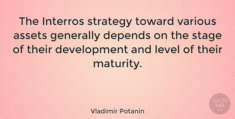 Vladimir Potanin Quote About Assets, Depends, Generally, Level, Toward: The Interros Strategy Toward Various...