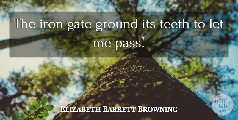 Elizabeth Barrett Browning Quote About Gate, Ground, Iron, Teeth: The Iron Gate Ground Its...