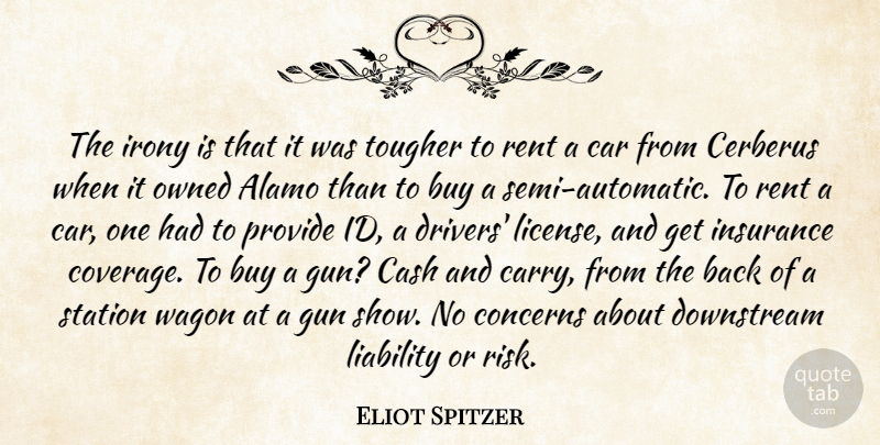 Eliot Spitzer Quote About Gun, Car, Risk: The Irony Is That It...