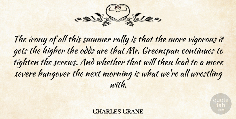 Charles Crane Quote About Continues, Gets, Greenspan, Hangover, Higher: The Irony Of All This...