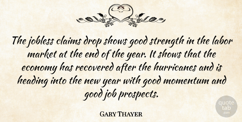 Gary Thayer Quote About Claims, Drop, Economy, Good, Heading: The Jobless Claims Drop Shows...