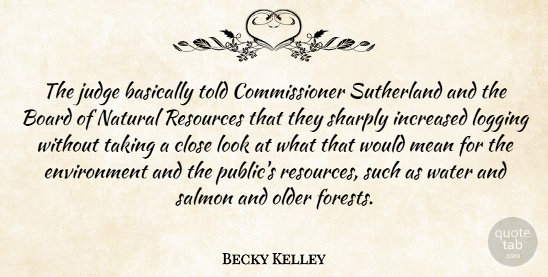 Becky Kelley Quote About Basically, Board, Close, Environment, Increased: The Judge Basically Told Commissioner...