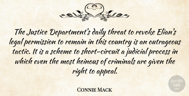 Connie Mack Quote About Country, Criminals, Daily, Given, Judicial: The Justice Departments Daily Threat...
