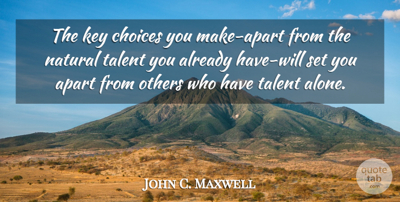 John C. Maxwell Quote About Natural Talent, Keys, Choices: The Key Choices You Make...