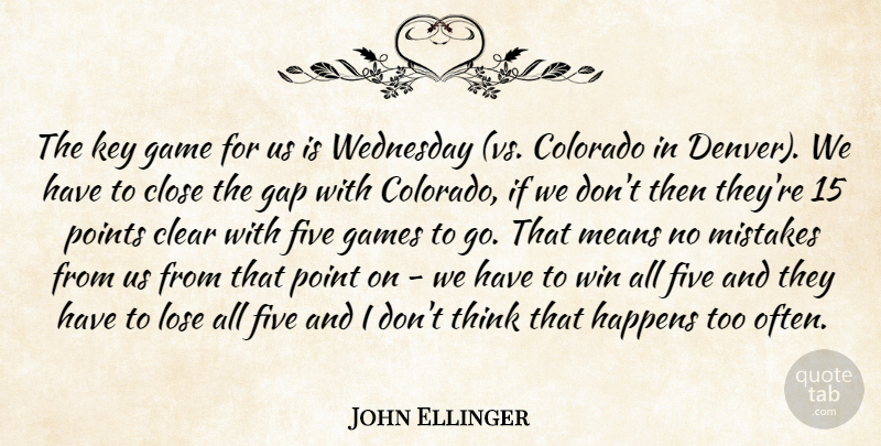 John Ellinger Quote About Clear, Close, Colorado, Five, Game: The Key Game For Us...