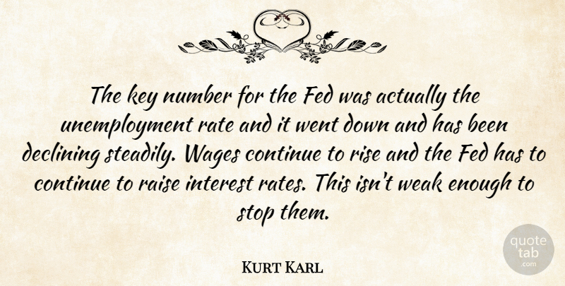 Kurt Karl Quote About Continue, Declining, Fed, Interest, Key: The Key Number For The...