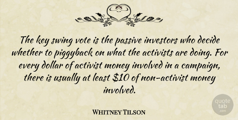 Whitney Tilson Quote About Activists, Decide, Dollar, Investors, Involved: The Key Swing Vote Is...