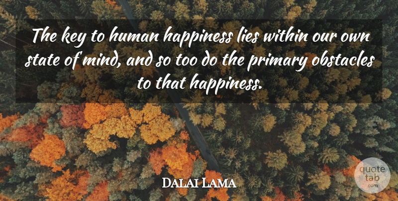 Dalai Lama Quote About Happiness, Lying, Keys: The Key To Human Happiness...