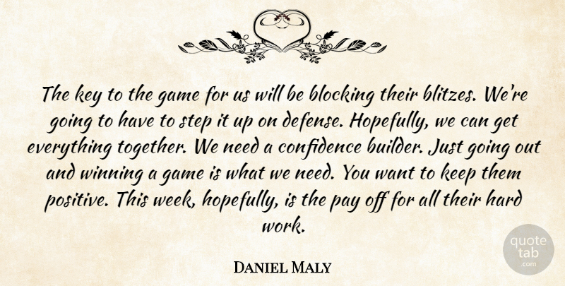 Daniel Maly Quote About Blocking, Confidence, Game, Hard, Key: The Key To The Game...