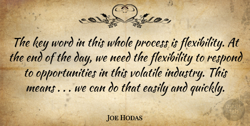 Joe Hodas Quote About Easily, Key, Means, Process, Respond: The Key Word In This...