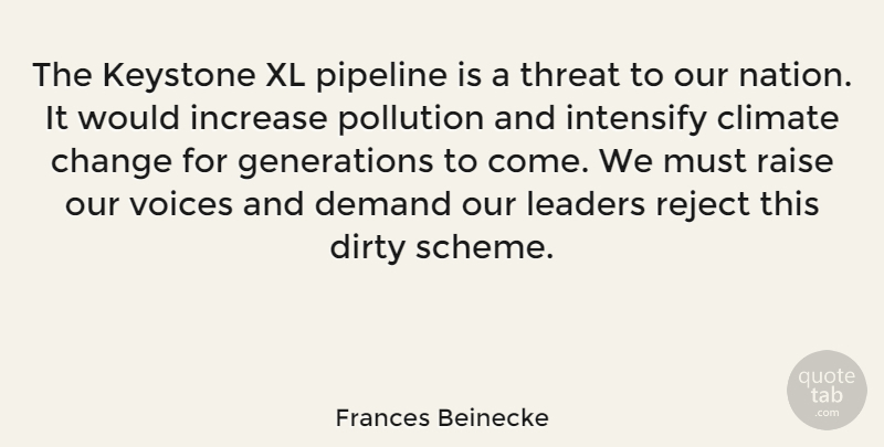 Frances Beinecke Quote About Change, Climate, Demand, Dirty, Increase: The Keystone Xl Pipeline Is...