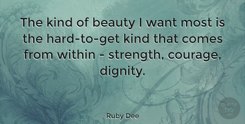 Ruby Dee Quote About Strength, Inspiring, Beauty: The Kind Of Beauty I...