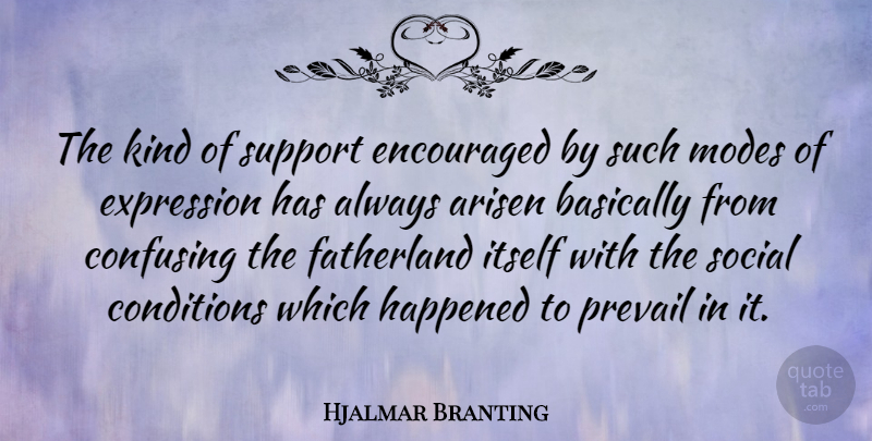 Hjalmar Branting Quote About Arisen, Basically, Conditions, Confusing, Encouraged: The Kind Of Support Encouraged...
