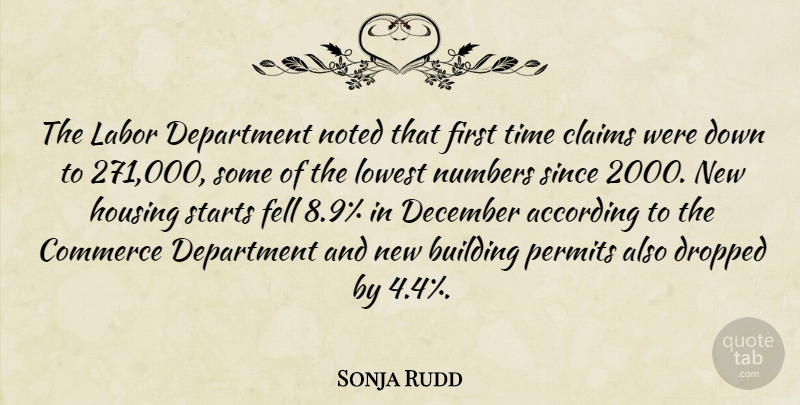 Sonja Rudd Quote About According, Building, Claims, Commerce, December: The Labor Department Noted That...