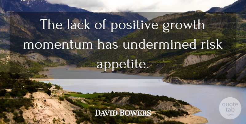 David Bowers Quote About Appetite, Growth, Lack, Momentum, Positive: The Lack Of Positive Growth...