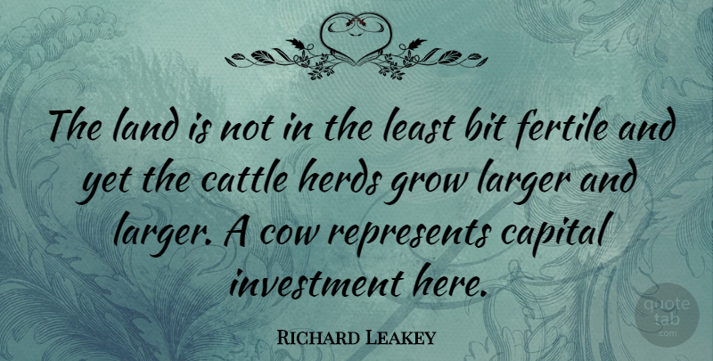 Richard Leakey Quote About Bit, Capital, Cattle, Fertile, Herds: The Land Is Not In...