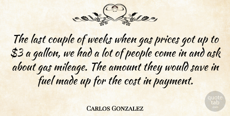 Carlos Gonzalez Quote About Amount, Ask, Cost, Couple, Fuel: The Last Couple Of Weeks...