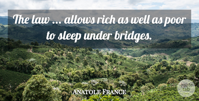 Anatole France Quote About Sleep, Law, Bridges: The Law Allows Rich As...
