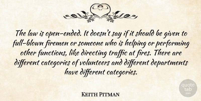 Keith Pitman Quote About Categories, Directing, Firemen, Given, Helping: The Law Is Open Ended...